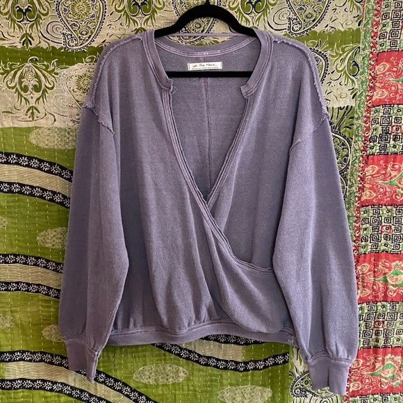 Free People x We The Free Fallen Fig Anyway Tee Faux Wrap Top Size Medium - Picture 2 of 14